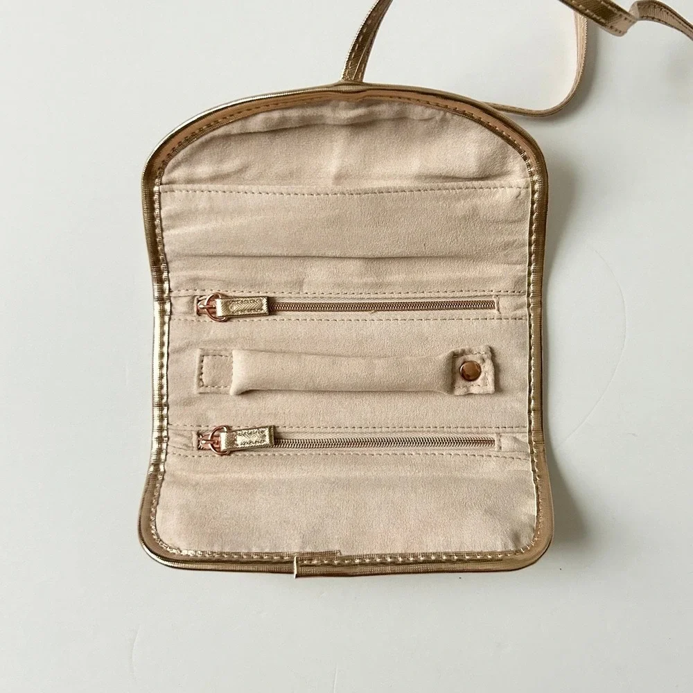 Kendra Scott Rose Gold Metallic Jewelry Roll Travel Organizer Case Tie Closure
